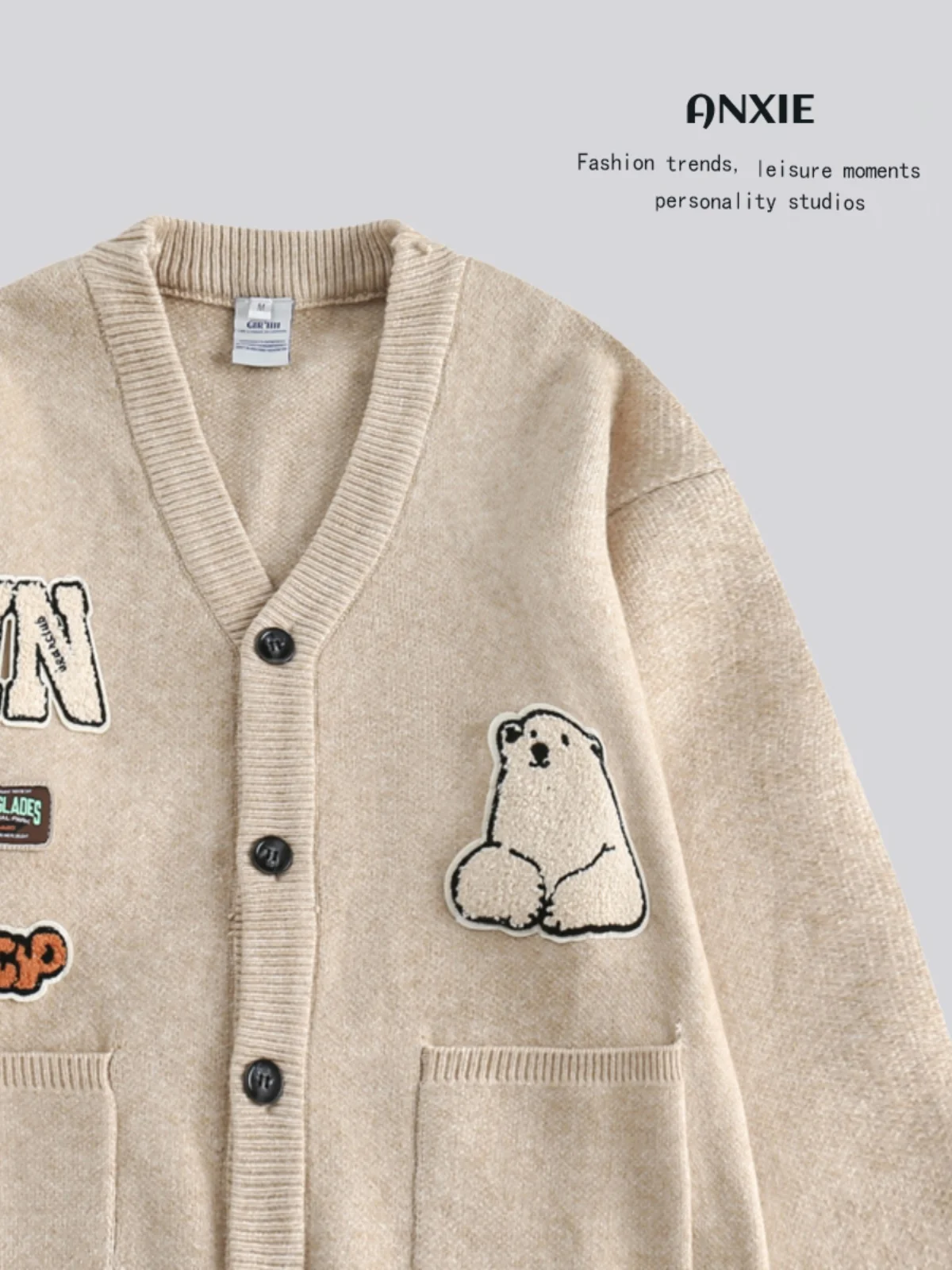 

ANXIE Trendy Brand Loose Fit ex Open Cardigan Sweater Spring Autumn Casual Comfortable Couple Outfit