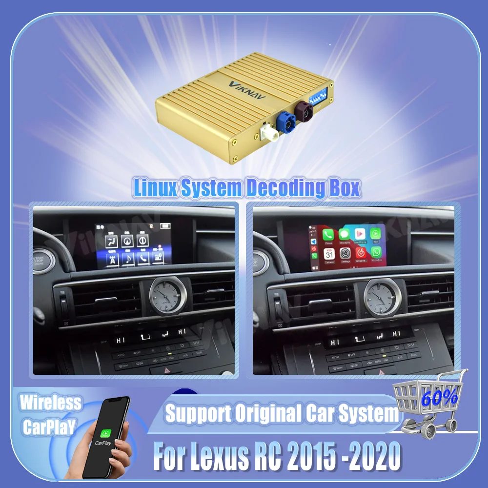 Viknav Linux Interface Decoding Box Fit For Lexus RC 2015 -2020 Wireless Apple CarPlay Android Auto Upgrade Decoder Box