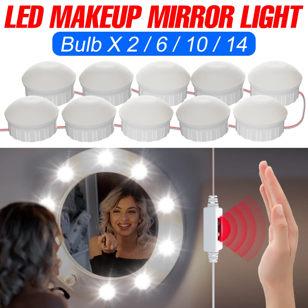 Makeup Mirror Light Vanity Hand Sweep Sensor LED Wall Lamp Dimmable Dressing Table LED Cosmetic Mirror Light Makeup Vanity USB