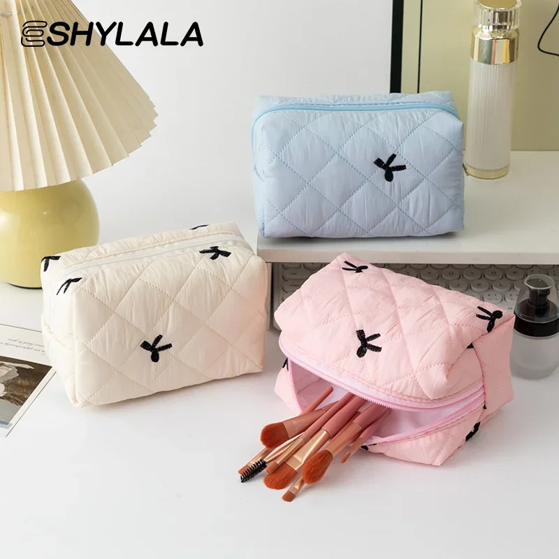Cute Bow Tie Makeup Bag Aesthetic Makeup Organizer Travel Toiletry Pouch Portable Makeup Storage For Women