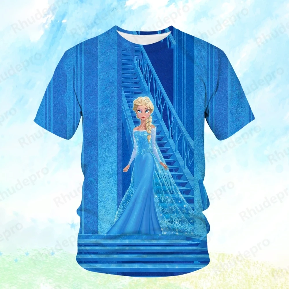 

Disney Frozen Movie Fashion Men's Children T-Shirt 3D Printing Princess Elsa Summer Street Trend Short Sleeve Top Parent-Child