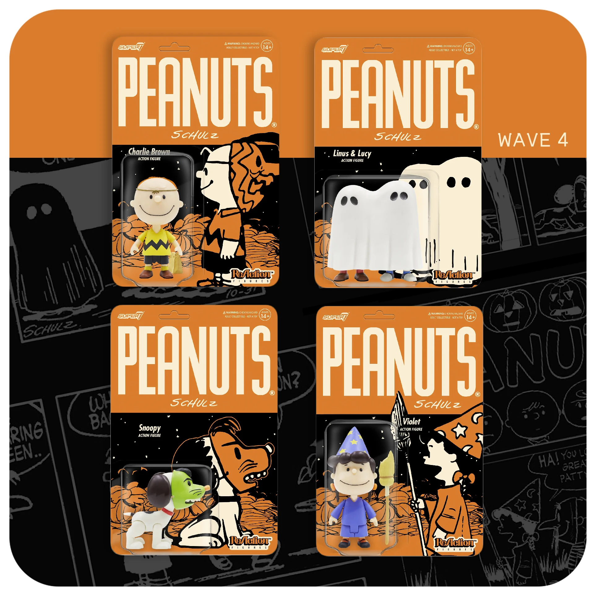 

In Stock Super7 Peanuts Halloween Snoopy Sally Linus Charlie Brown Hanging Card 3.75in Collectible Toy Model Birthday Gifts