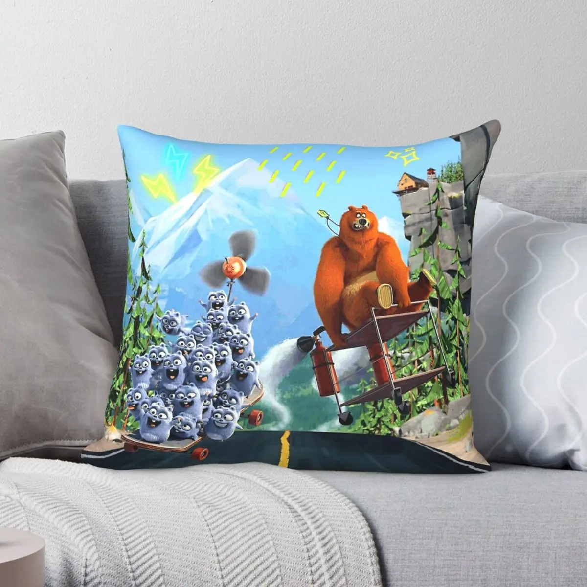 

Funny Grizzy And The Lemmings Square Pillowcase Polyester Linen Velvet Pattern Zip Decor Throw Pillow Case Room Cushion Cover