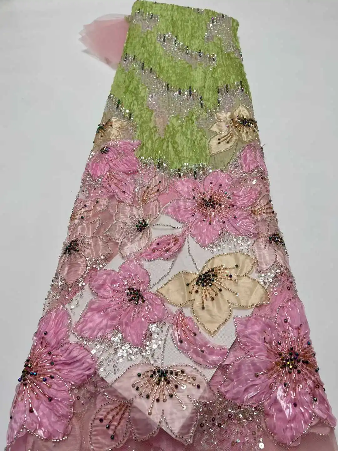 

2026 High-End Luxury French Embroidery Heavy Groom Beads Lace Fabric Withs Sequins 5 Yards High Quality Materiel for Party Dress