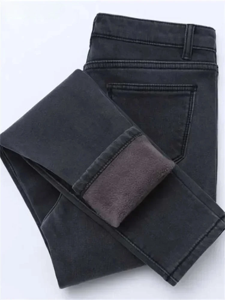 

Winter Jeans Women Gold Fleeces Inside Thickening Denim Pants High Waist Warm Trousers Female jeans woman Pants