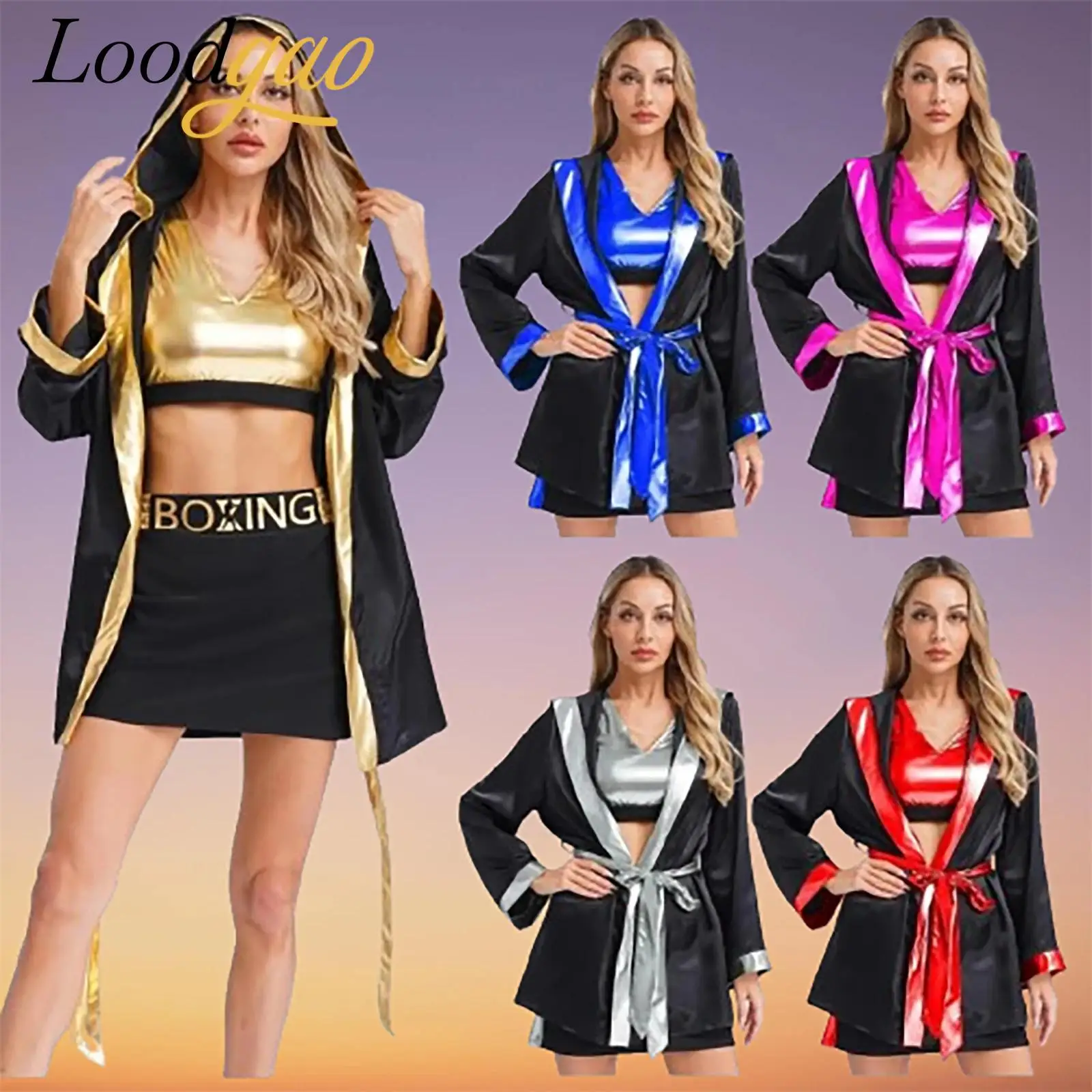 Disfraz de boxeador para mujer y adulto, bata de boxeo con capucha, juego de rol de artes marciales, juego de rol de Halloween, traje de lucha Muay Thai