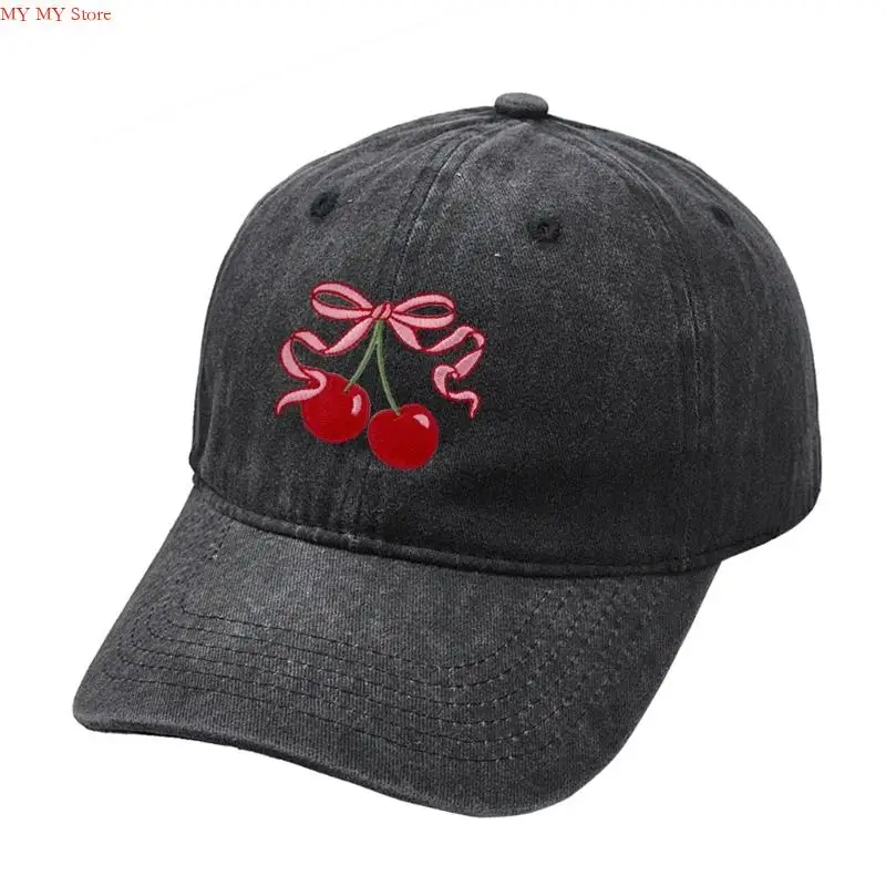 N1HE قبعة سائقي الشاحنات القطن تنفس مع الكرز Bowknot طباعة قابل للتعديل قبعات البيسبول للنساء فتاة التخييم في الهواء الطلق