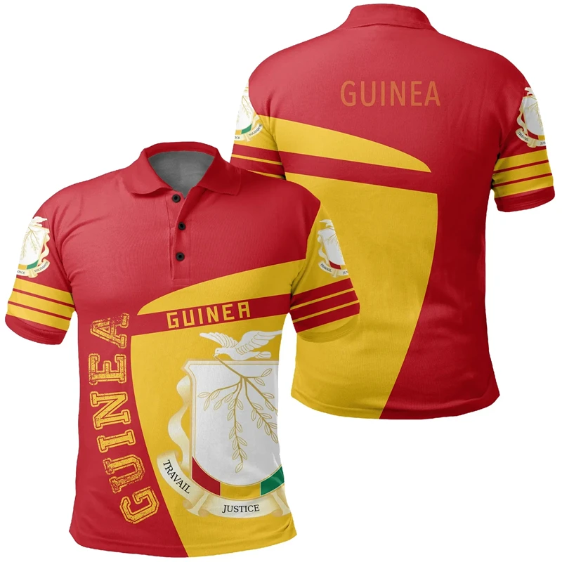 Africa Guinea Map Flag 3D Printed Polo Shirts For Men National Emblem Short Sleeve Patriotic Coat Of Arms POLO Shirt Jersey Tops