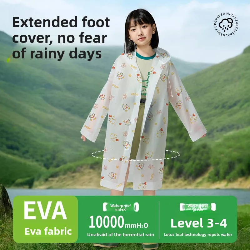 Kids One‑Piece Full‑Body PEVA Rain Poncho All‑Over Printed Reusable Heavy‑Rain Shield Primary School Boys Girls Outdoor