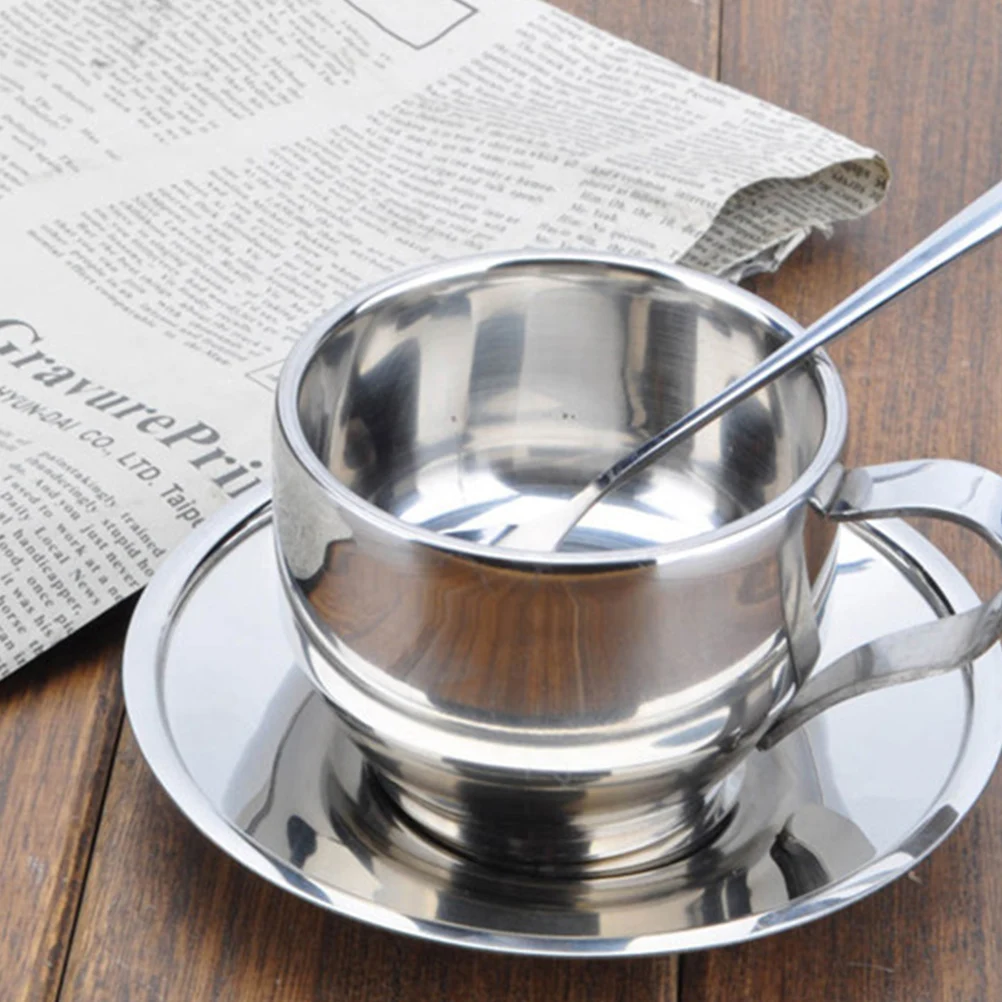 

3 Pcs Stainless Steel Tea Cup Set Elegant Design Coffee Cups Double Layer Silver Color Material Gifts