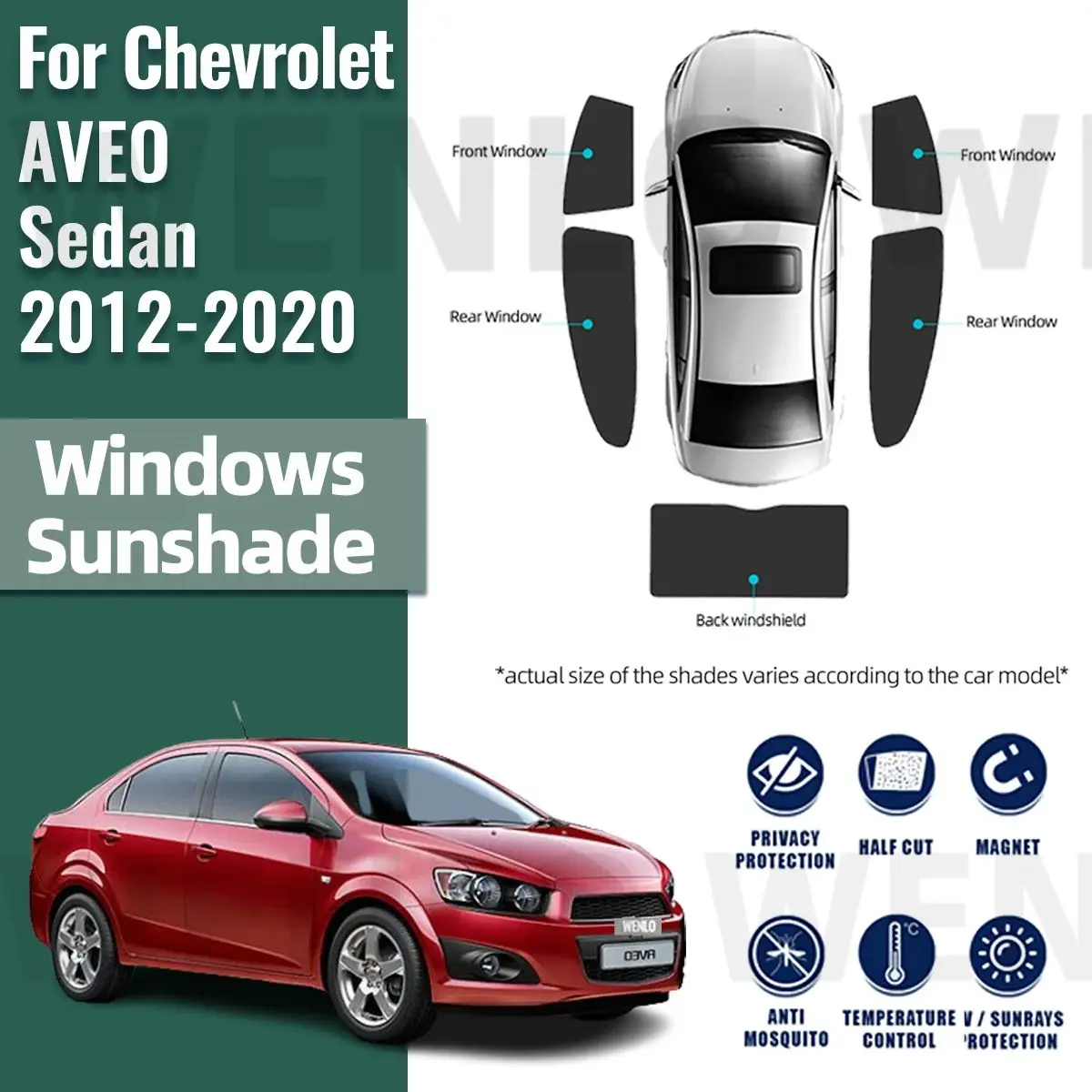 

For Chevrolet Sonic AVEO Sedan T300 2012-2020 Car Sunshade Magnetic Front Windshield Curtain Rear Side Window Sun Shade Visor