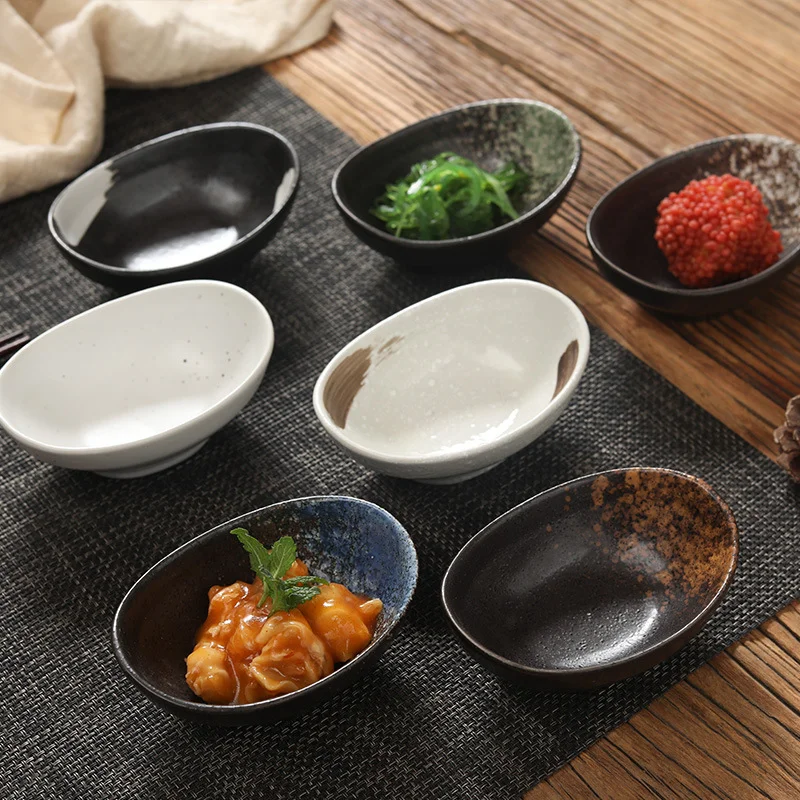 

Japanese Ceramic Small Plate Creative Egg Shaped Snack Bowl Sauce Bowls Seasoning Dish Clay Tableware Home Kitchen Supplies