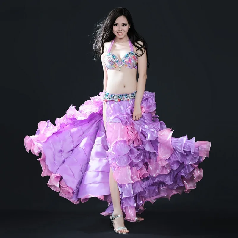 Terno de dança do ventre personalizado, traje de performance, dança oriental, sexy, sutiã, cinto, saia, 3 peças, roupas femininas
