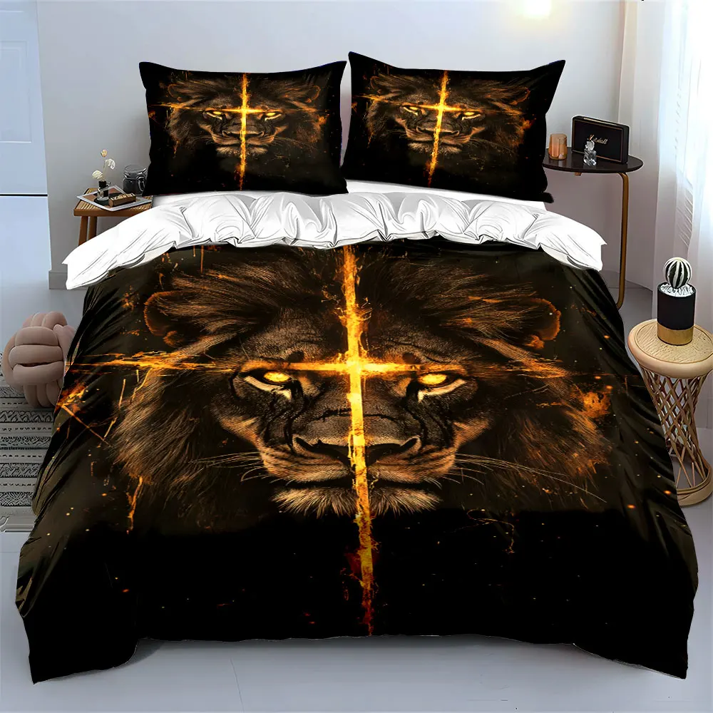 Lion Pattern Cool Design Artistic Style Print Bedding Set 1Duvet Cover 2Pillowcases for Adult Children Luxury Gift Full Size