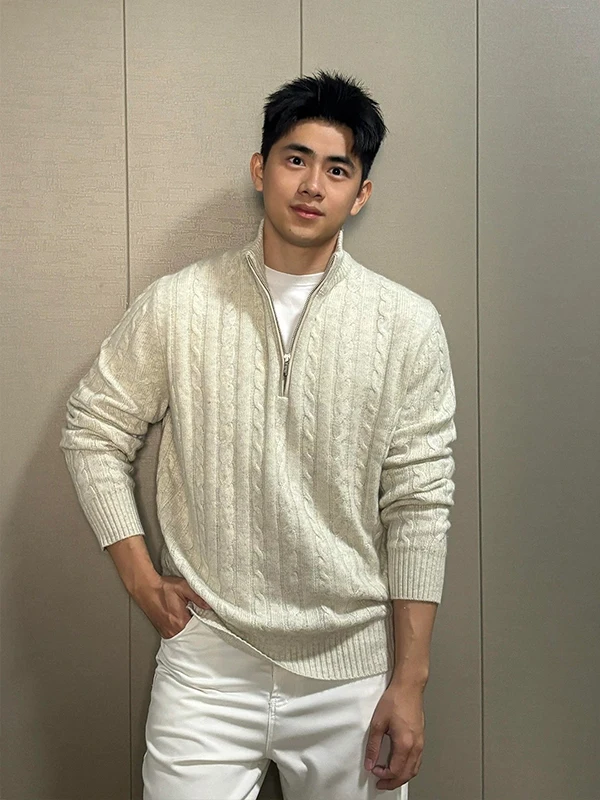 

Corduroy Knitted Sweater Men's Casual Sle Stand Collar Knitwear Thiened Autumn Winter Inner Wear Base Layer Top