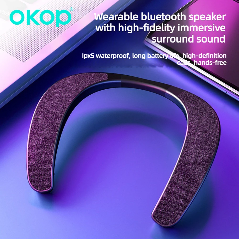 OKOP Neck Wireless Bluetooth Speaker Fabric Subwoofer Stereo Open Audio Game Audio AI Speaker AI Intelligent Interactive Device