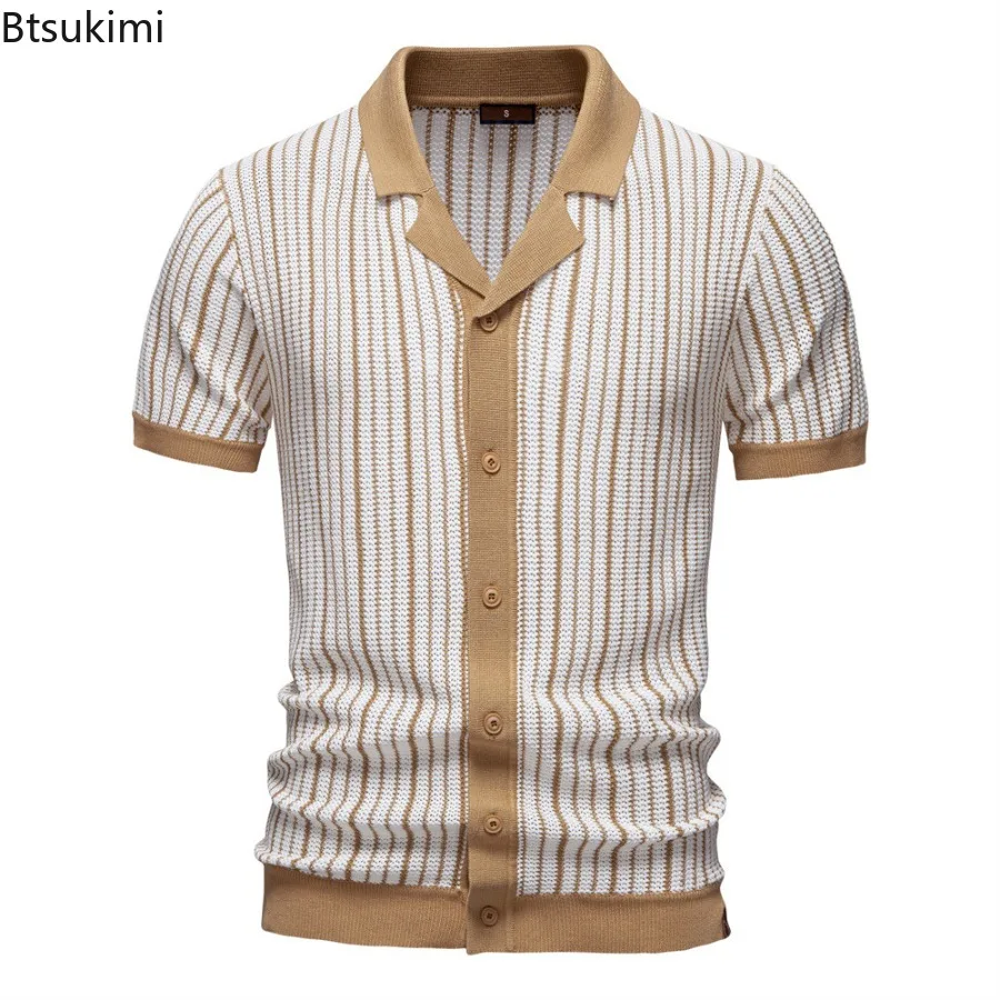 

Summer New Knitted Short-sleeved POLO Shirt Men Striped Single-breasted Tops Fashionable Business Casual Male Shirts Clothing