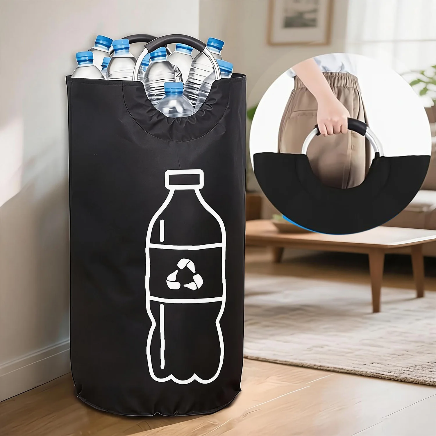 82L Flaschen-Sammelbehälter, Wäschekorb, Aufbewahrungstasche mit 2 Griffen, Wasserdichter Organizer für Küche und Abstellraum, 72*38cm