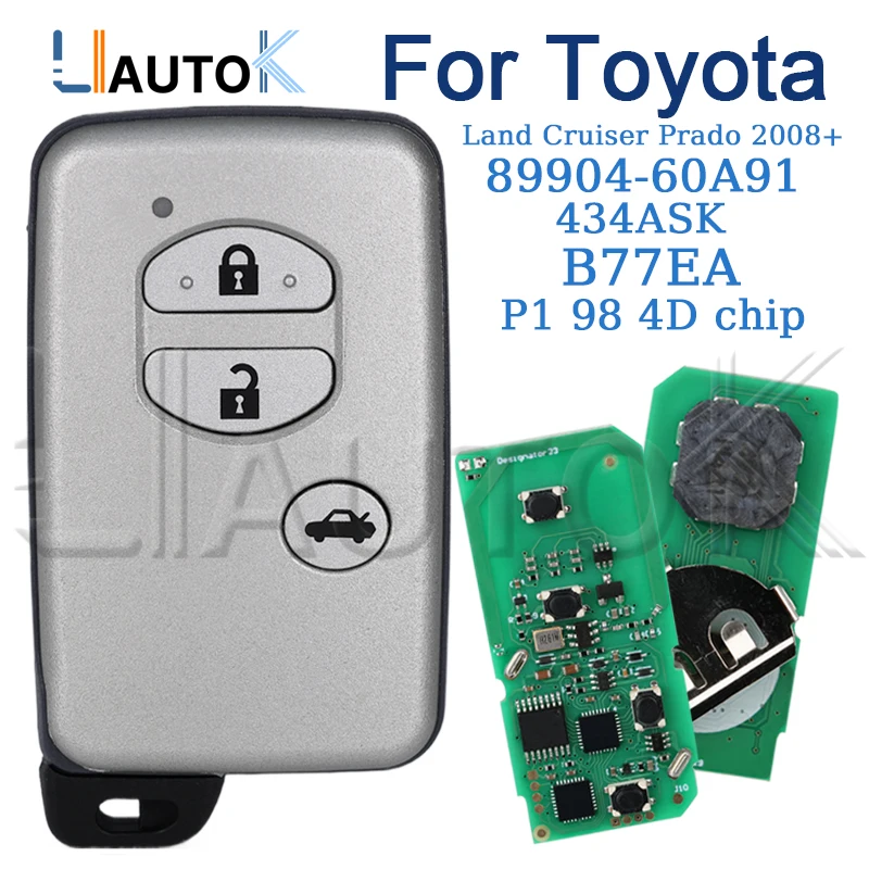 

Smart Remote Key Housing for Toyota Land Cruiser 2008+ 89904-60A91 3 Buttons Car Key B77EA P1 98 4D Chip 433MHz A433 With Logo