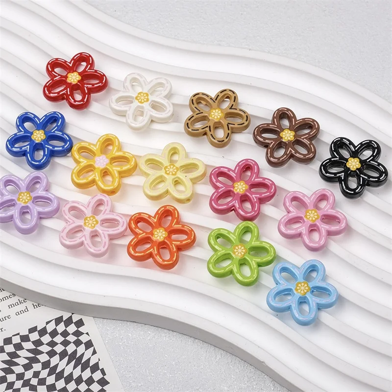الجملة 50 قطعة/الوحدة نمط اللون طباعة الكرتون الزهور شكل الاكريليك ثقب مستقيم الخرز diy مجوهرات الملابس الشعر التبعي #2