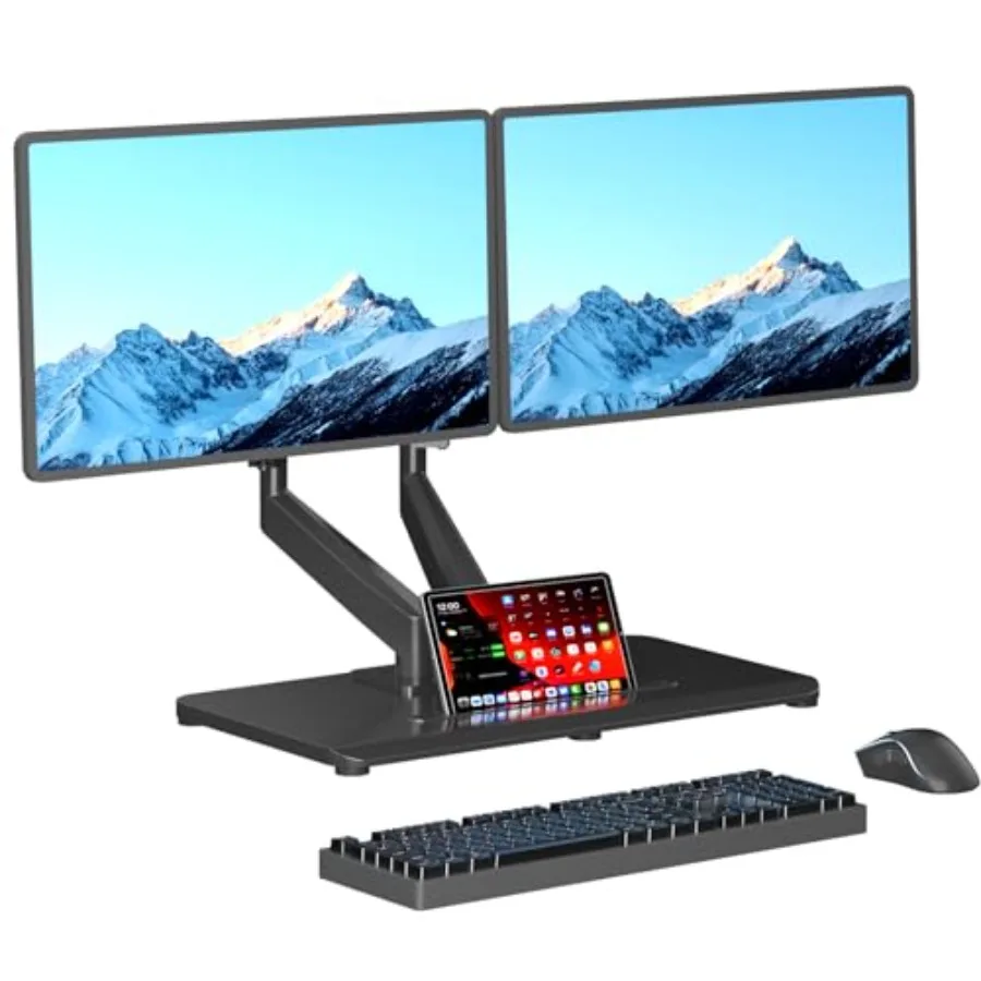 Freestanding dual monitor desk stand with adjustable gas spring for 17-32 inch screens aluminum alloy construction black finish