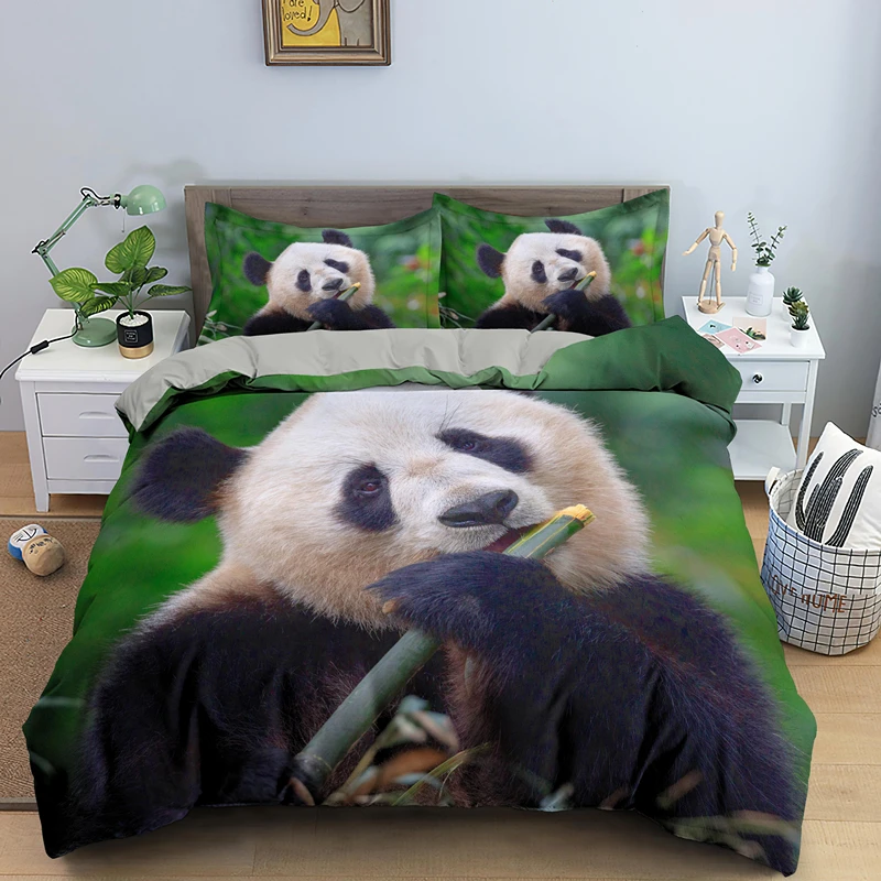 

3D Panda Bedding Set Lovely China Black White Animal Duvet Cover King Queen Bamboo Comforter Cover 2/3pcs Quilt Cover