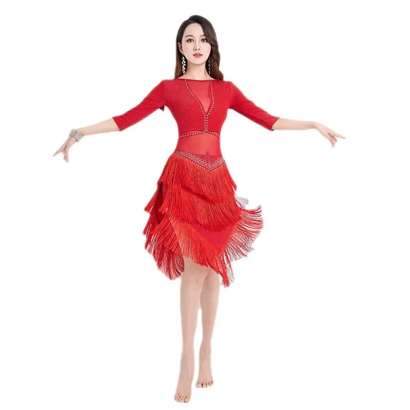 Femmes frange clapet gland danse latine haut et jupe adulte salle de bal Costume Tango Samba Rumba Salsa Jazz scène Performance Danc