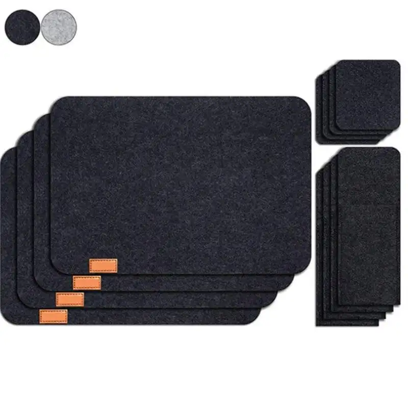 3pcs Set Placemat Table Mat Washable Felt Placemats Tableware Pad Non-Slip Placemat Set Dining Table Mat Cup Coaster Wine Pad