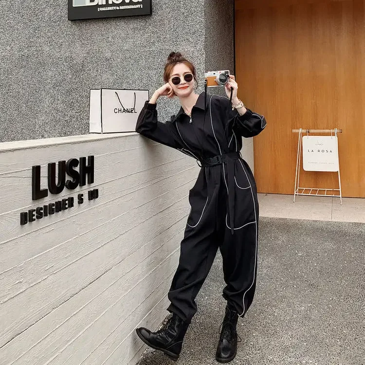 ربيع الخريف شخصية جديدة عاكسة فضفاضة الخصر تظهر رقيقة القدم التعادل دعوى المرأة هارلان نسخة بذلة السيدات حللا #5