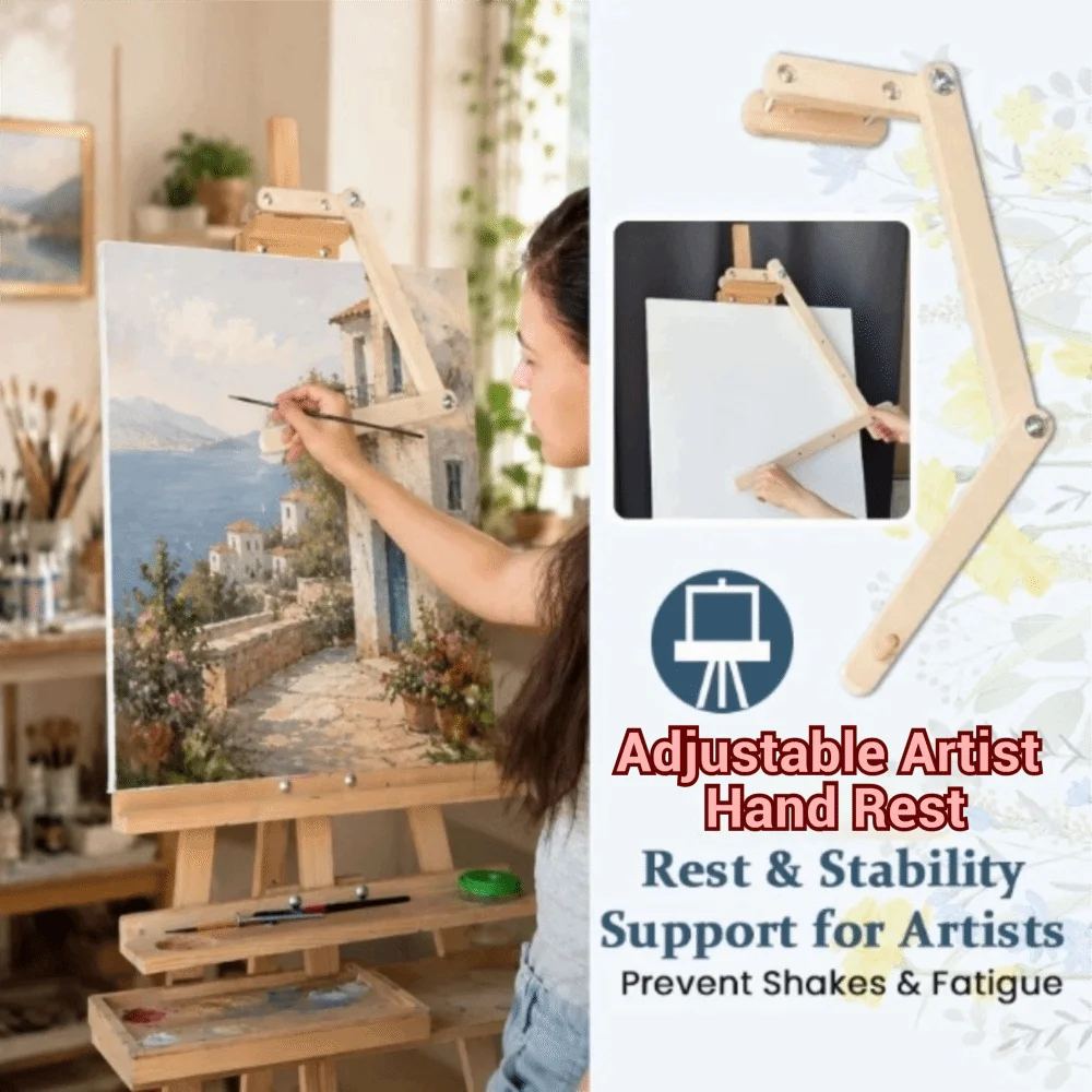 Support de main en bois pour artiste, réglable en hauteur et en angle, robuste, pour peinture à l'huile, avec repose-poignet stabilisant