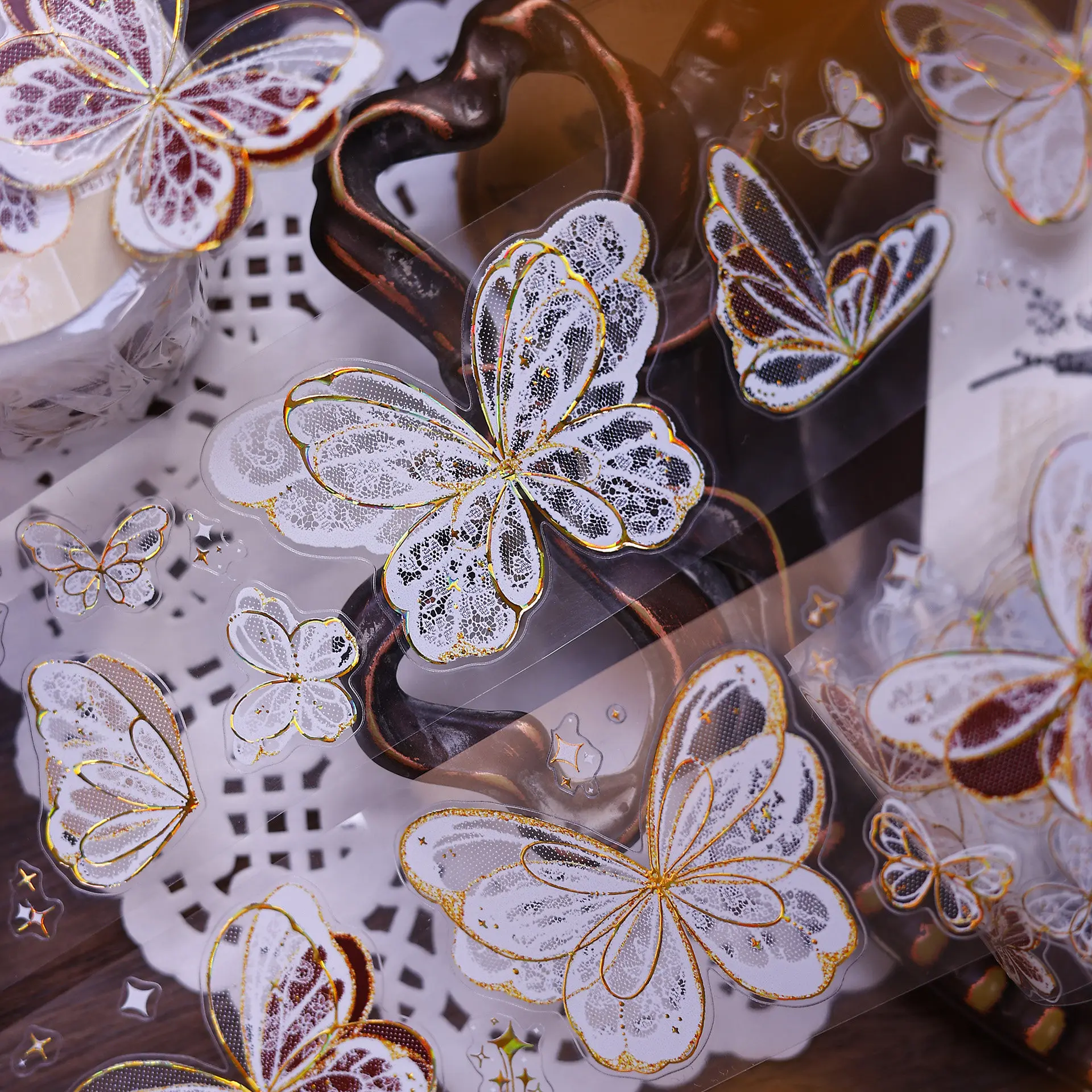 XiaoBaiJia Studio Vintage Butterfly Chasing Light Washi PET Tape DIY Card Making Scrapbooking Decorative Sticker