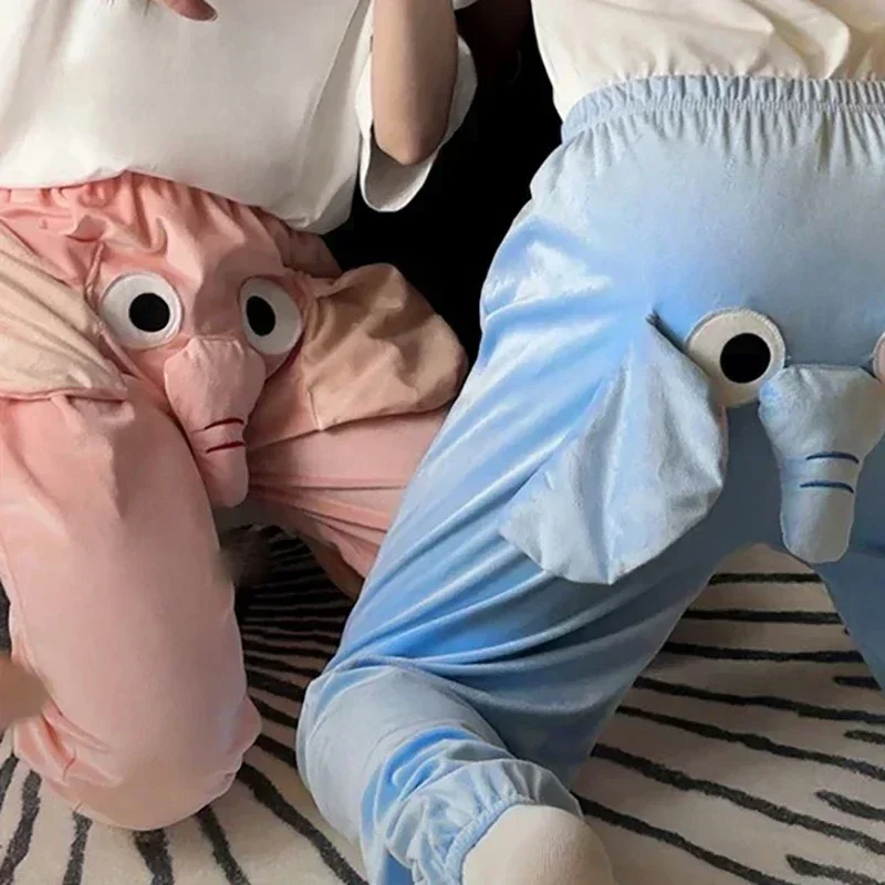 2025 الرجال النساء ربيع الخريف جديد زوجين النوم السراويل لطيف الفيلة السراويل عالية الخصر فضفاضة عادية مستقيم مضحك المنزل السراويل #1