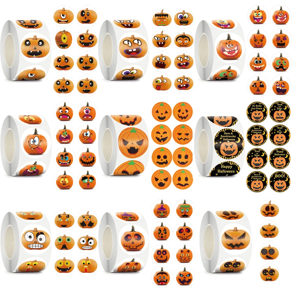 500pcs Happy Halloween Pumpkin Ghost Sticker Handmade DIY Packaging Sealing Labels Holiday Gift Halloween Party Decor Stickers