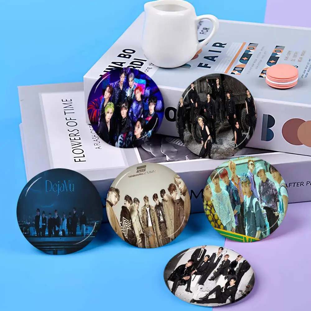 A-ATEEZs KPOP Soft Button Pin Round Metal Badge Lapel Pin Parts Gift Friends Kid Jewelry