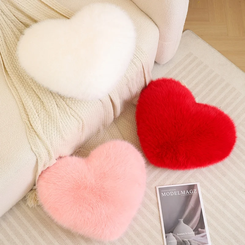 

40cm Fluffy Heart Plush Pillow Pink Red White Soft Seat Cushion Sofa Chair Decor Wedding Engagement Plushie Girlfriend Gift