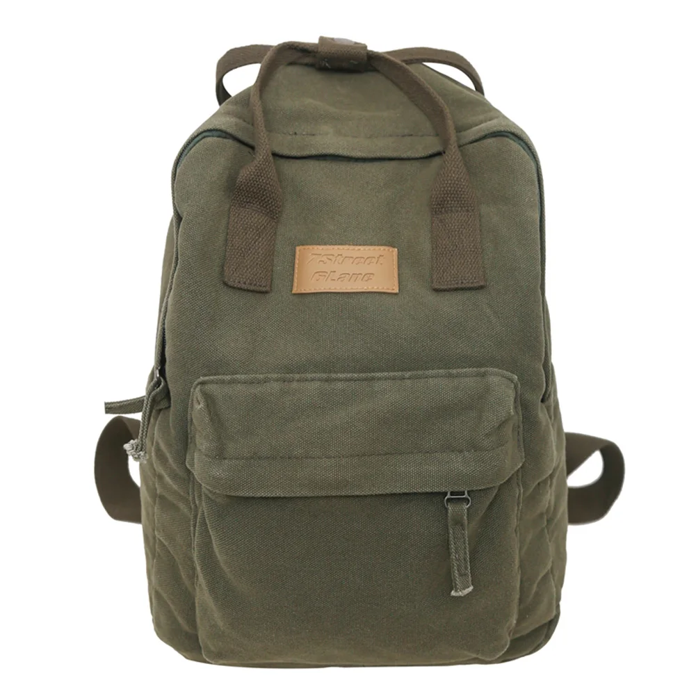 Casual College Students Backpack Cotton Canvas Traveling Commuting Backpacks Large Capacity Solid Color Leisure Handbag