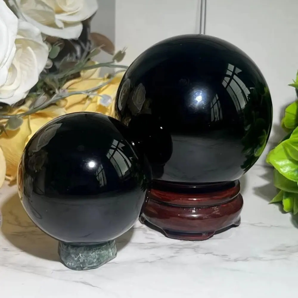 Five Size Black Obsidian Sphere Polished Divination Natural Obsidian Protective Crystal Sphere Meditation Healing Crystal Ball