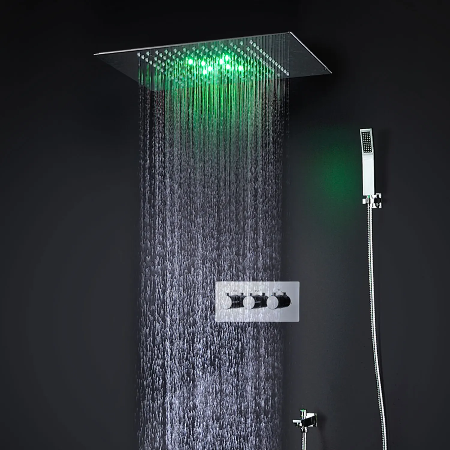 Bathroom Ceiling Mounted Luxury Rainfall Chrome ] Stainless Steel LED Shower System Set with Handheld Shower Head