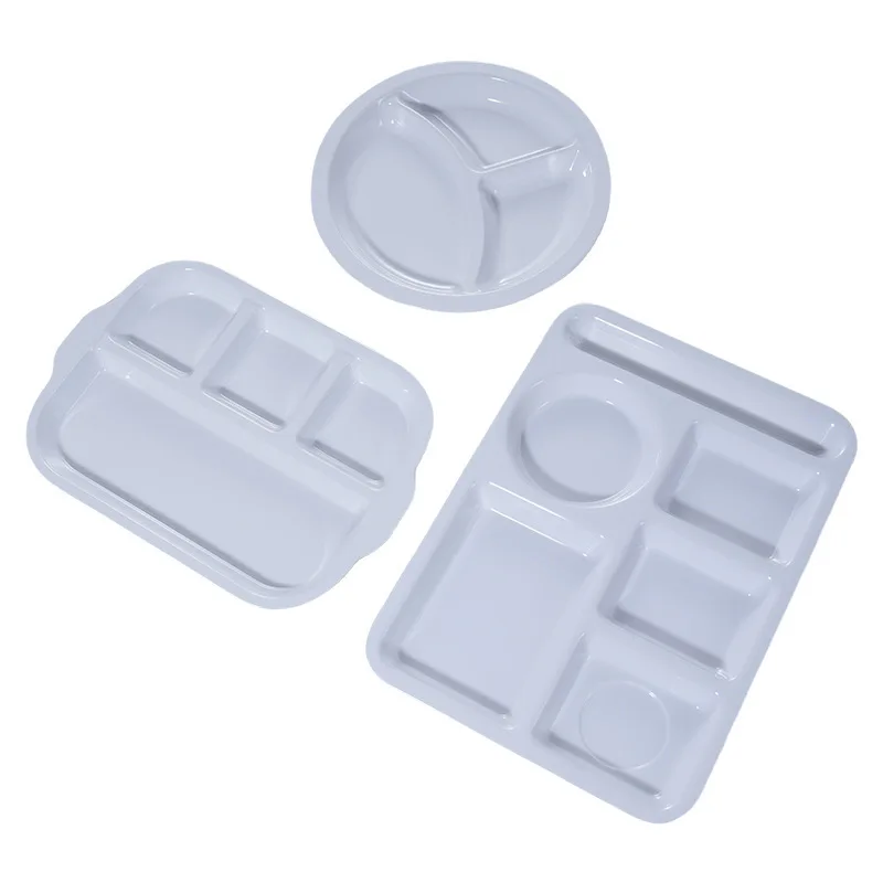 New White multi-grid fast food tray imitation porcelain plastic plate school cafeteria four-grid and six-grid dinner tray