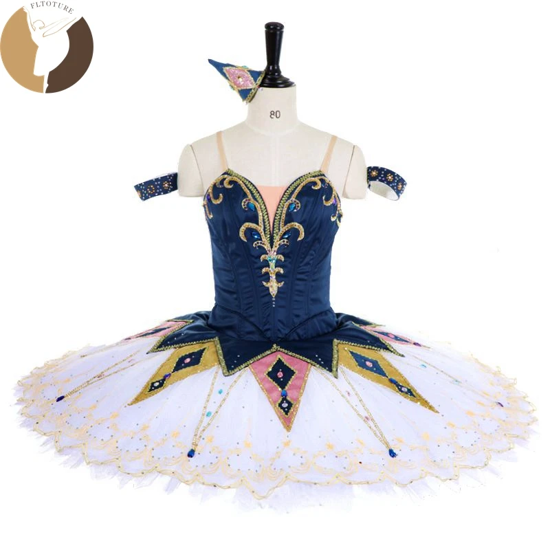 

FLTOTURE New Arrival Blue White Platter Pancake Skirt Adult Girls Ballerina Custom Made Harlequinade Ballet Nutcracker Tutu