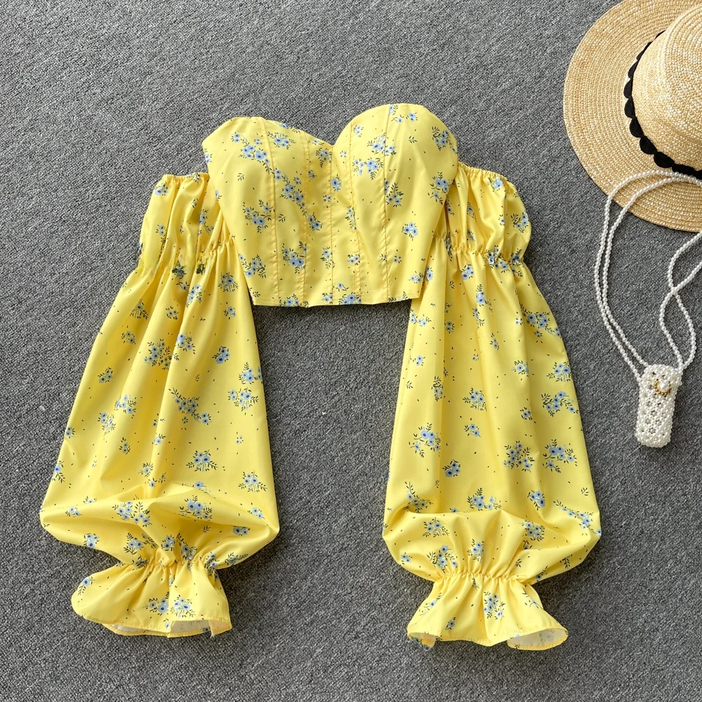 

Spicy Girl One-oulder Long-Sve irt Design Sweet Floral ort-Sle Korean Version Commute Sle Button-Cuff irt