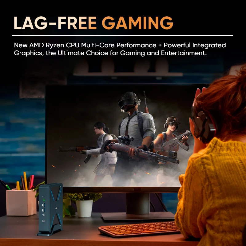 AMD Ryzen 7840U 7640HS Gamer Palm Mini PC HD DP Type-C Dual 2.5G RJ45 Nics Windows 11 Office Computer USB3.2 Lighting NUC