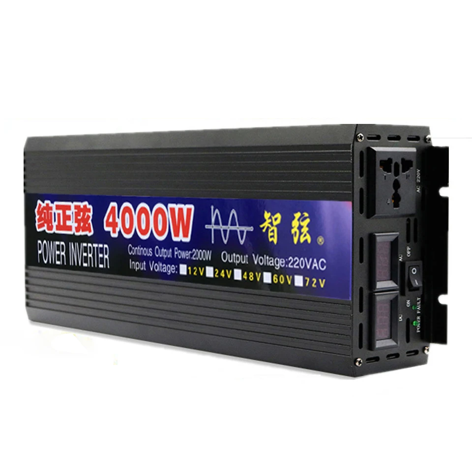 

Zx-4000W Pure Sine Wave Car Power Inverter 4000W 12V/24V/48V/60V To 220V Car Converter Inverters For Solar Boat Home Appliances