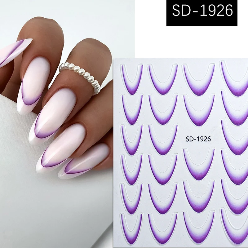 Gradiënt Franse Lijn Nagelstickers Stickers Paars Roze Blauw 3d Franse Tips Manicure Nail Art Gel Schuifregelaars Decoraties Accessoires