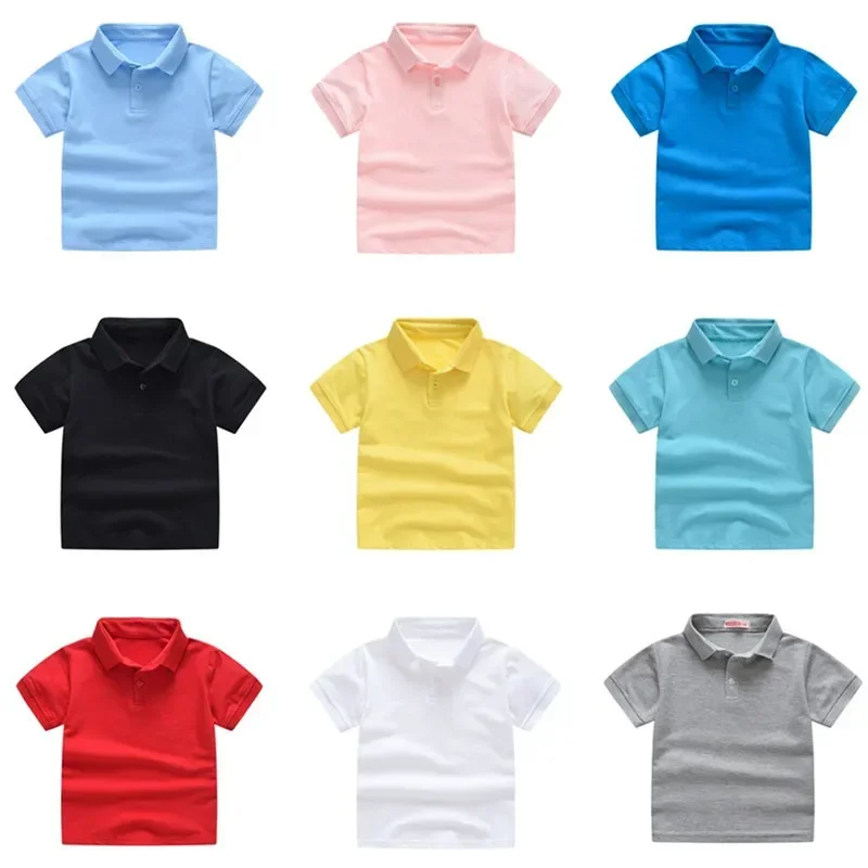 

2025 Summer Baby Boys Candy Colors Polo Shirts Kids Clothes Boys Shirts Short Sleeve Solid Lapel Kids Girls Casual Polo Shirts