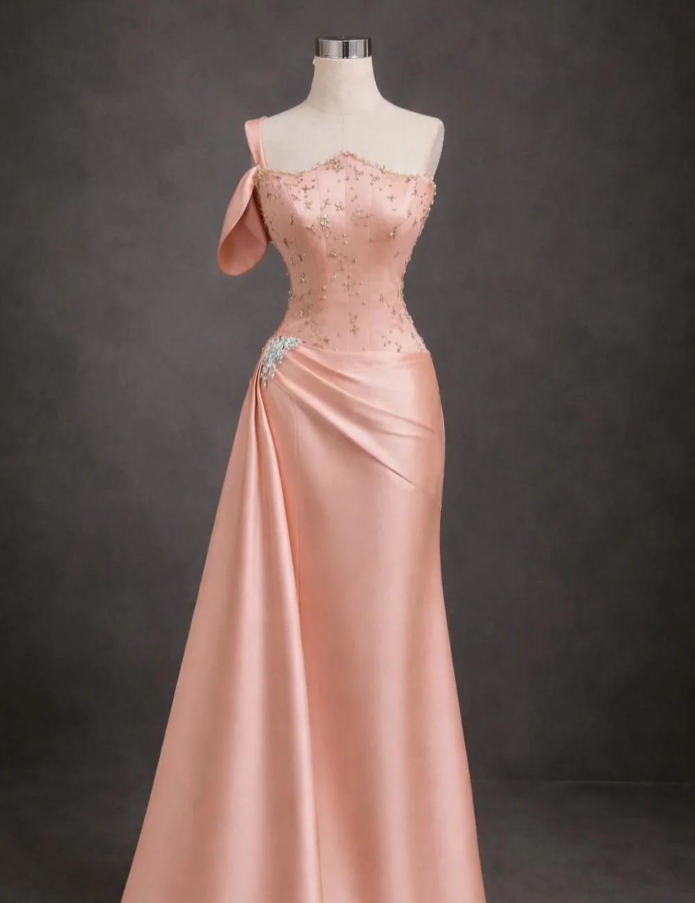 

Customized Intricate Sparkle Beading Sequined Rhinestone Mermaid One-shoulder Floor-Length Evening Dresses Formal High Quality