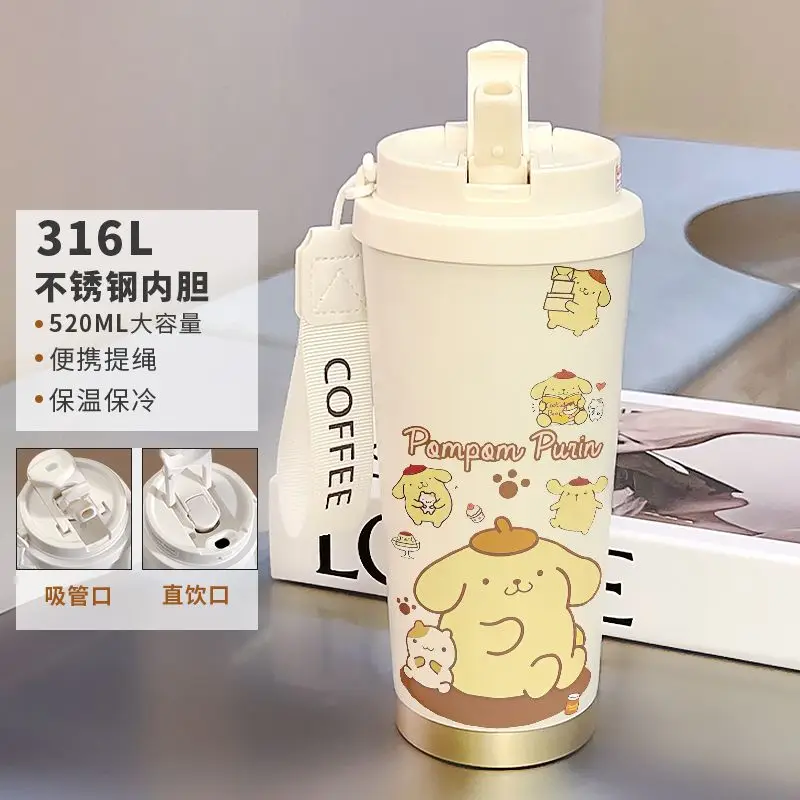 PomPomPurin Anime Kawaii Sanrio Ins Sippy Storage Cup Cute Cartoon Large Capacity Thermos Water Cup Christmas Gifts for Girls