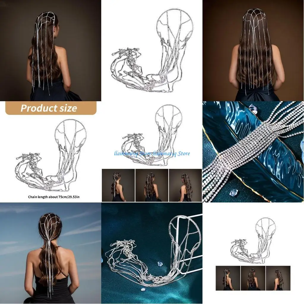 

573B Fringed Head Covering Hair Chain Crystal Headchain Headband Club Hair Jewelry