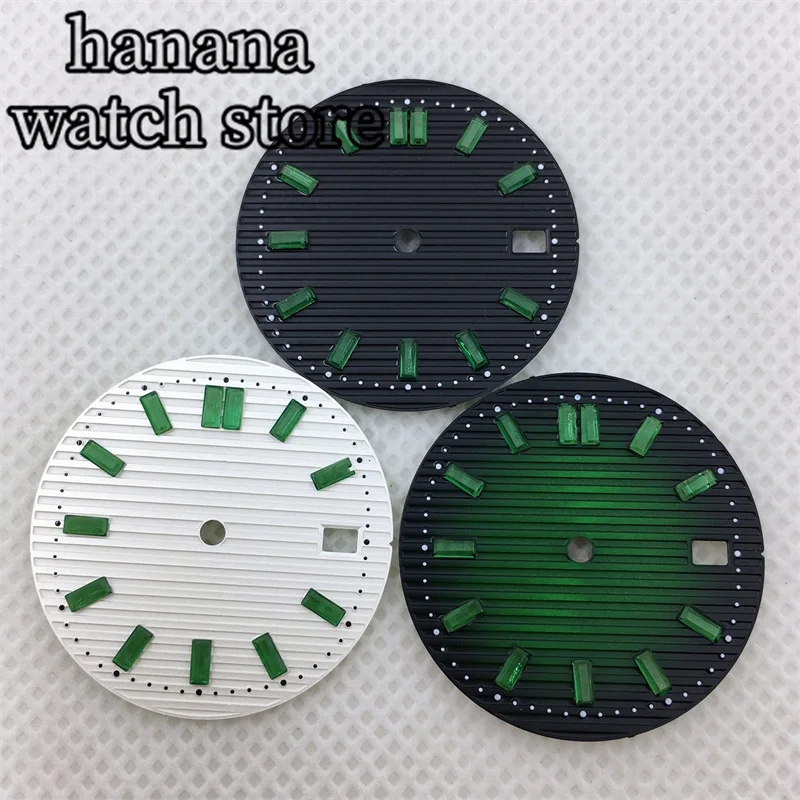 BLIGER 29.8mm Nautilus sterile dial Black White Blue Green dial amethyst crystal decoration index for NH35 NH36 movement