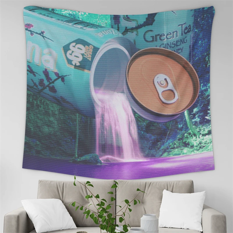 Gaslight Gatekeep Girlboss Vaporwave Aesthetic Arizona Green Tea Waterfall Tapestry Wall Hanging Art for Bedroom Living Room